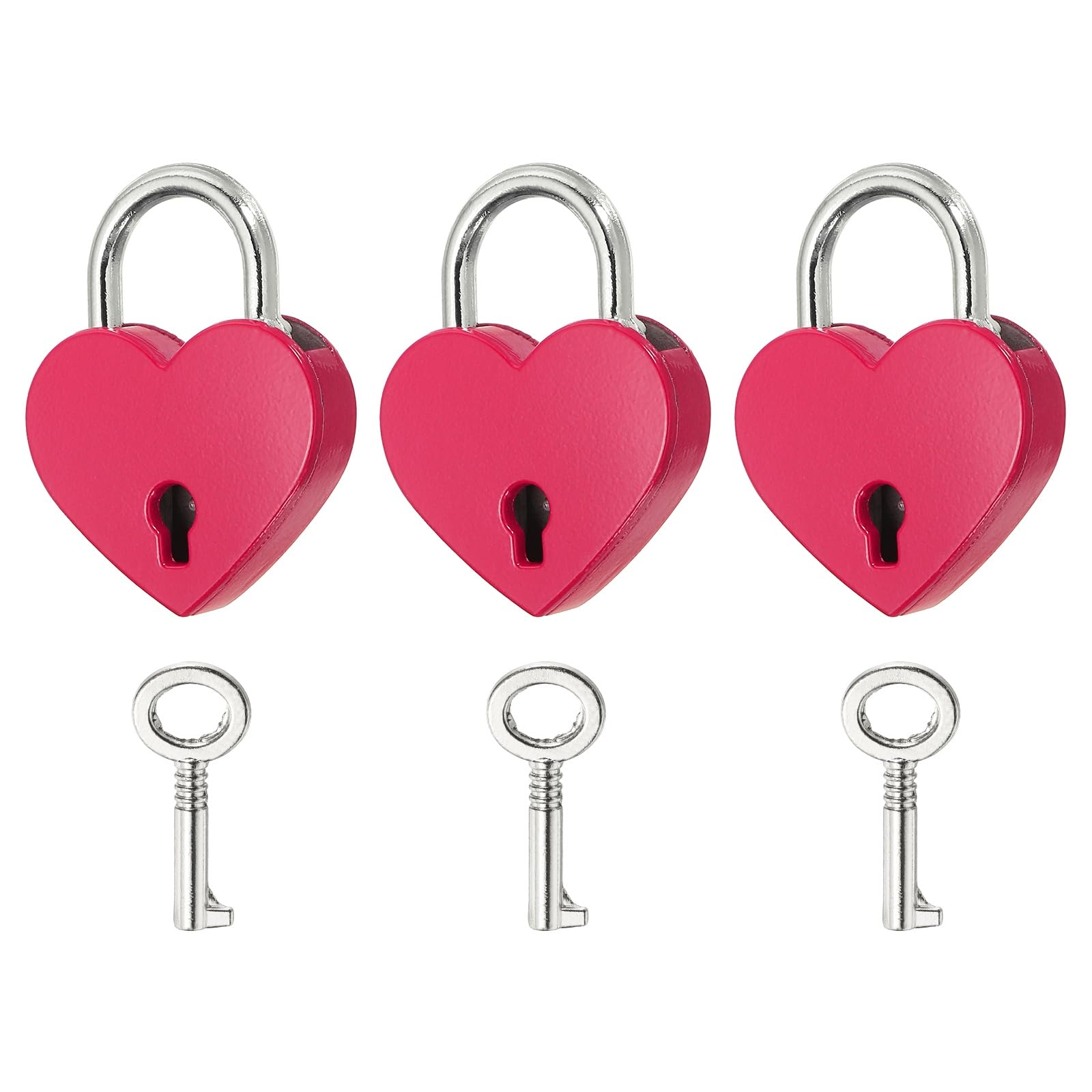 PATIKIL Mini Heart Lock with Key, (30 x 39 mm, Dark Pink) (3 Pcs), Heart Shaped Padlock Metal Love Locks, Suit for - Lover Bridge/Anniversary/Diary Book/Handbag/Jewelry Box