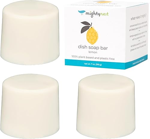 MightyNest Jabón en barra para lavar platos con aroma a limón, barra de jabón para platos para la cocina, 100% sin plástico, concentrado y