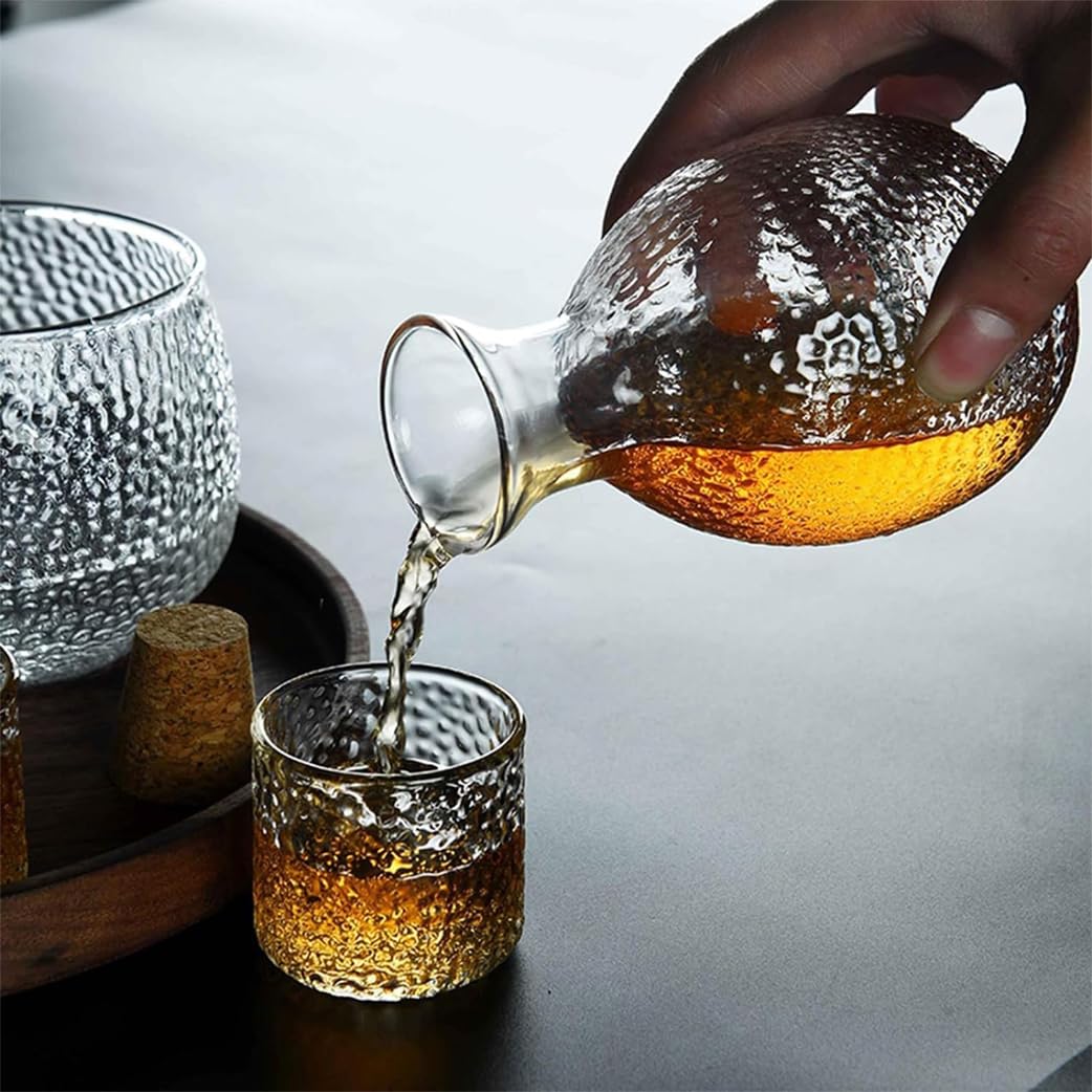 Crystal Glass Giapponese Set con Vassoio, Vino in Vetro Tazza di Sake Sake, Decanter Whisky Trasparente Set per Feste Domestiche E Grandi Regali, 4 Tazze di Sacca B