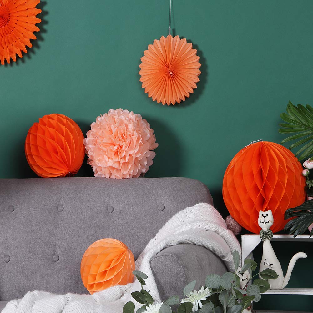 Juego de 6 Linternas de papel Pom Poms rosetones para fiestas