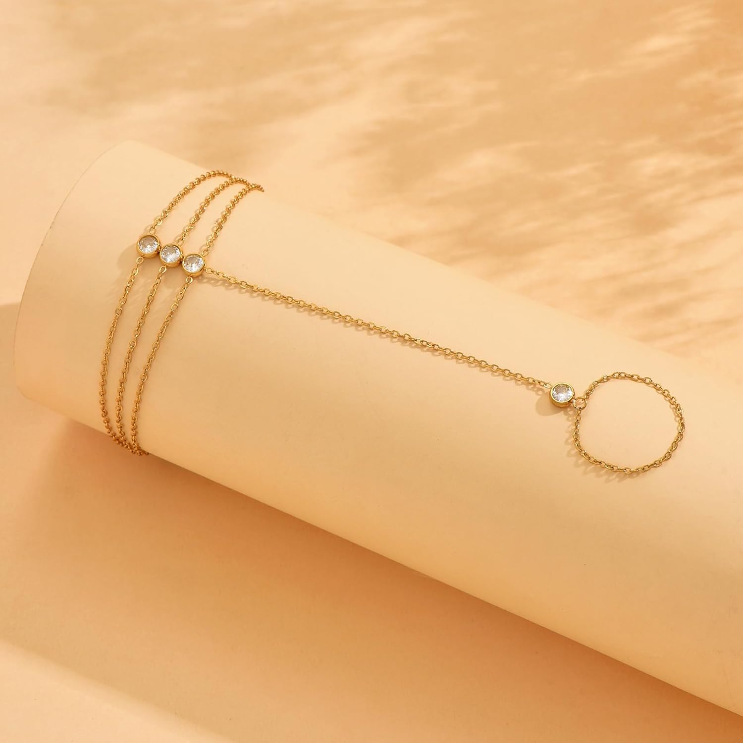 Hand Chain Bracelet for Women Adjustable 18K Gold Plated Finger Ring Bracelets,Minimalist Boho Wedding Pearl Cubic Zirconia Beaded Stackable Layered Chic Jewelry - Image 7