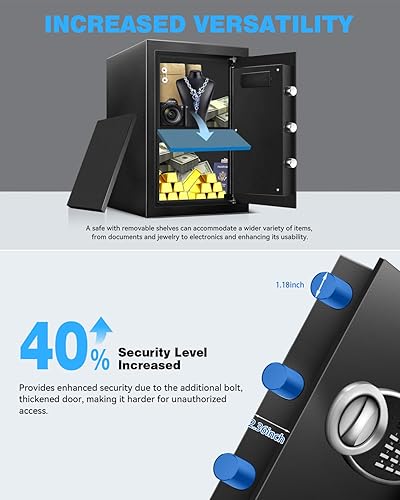 Miniatura 6 de Caja fuerte grande de 2.5 pies cúbicos con impermeable ignífugo para documentos, seguridad personal de acero con teclado digital, caja de batería de