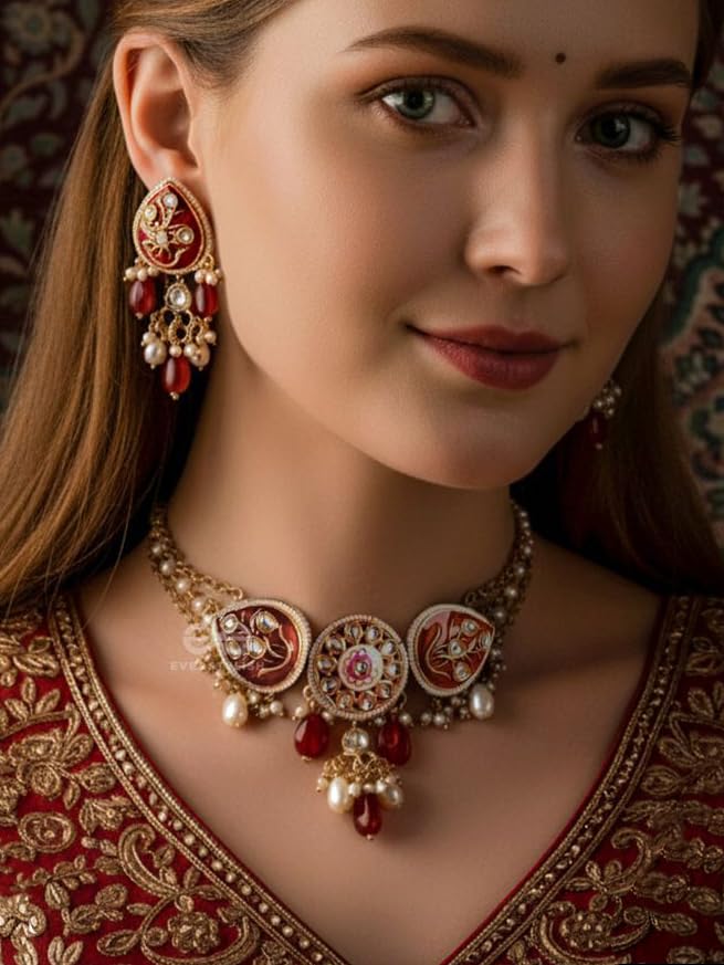 Image of SANJOYA BY EVERSTYLISH Nilachandrika Moonlight Of The Blue Sky Handmade Kundan Set With Necklace And Earrings Lightweight Jewelry For Women | Party, Festive, Wedding & Gifting