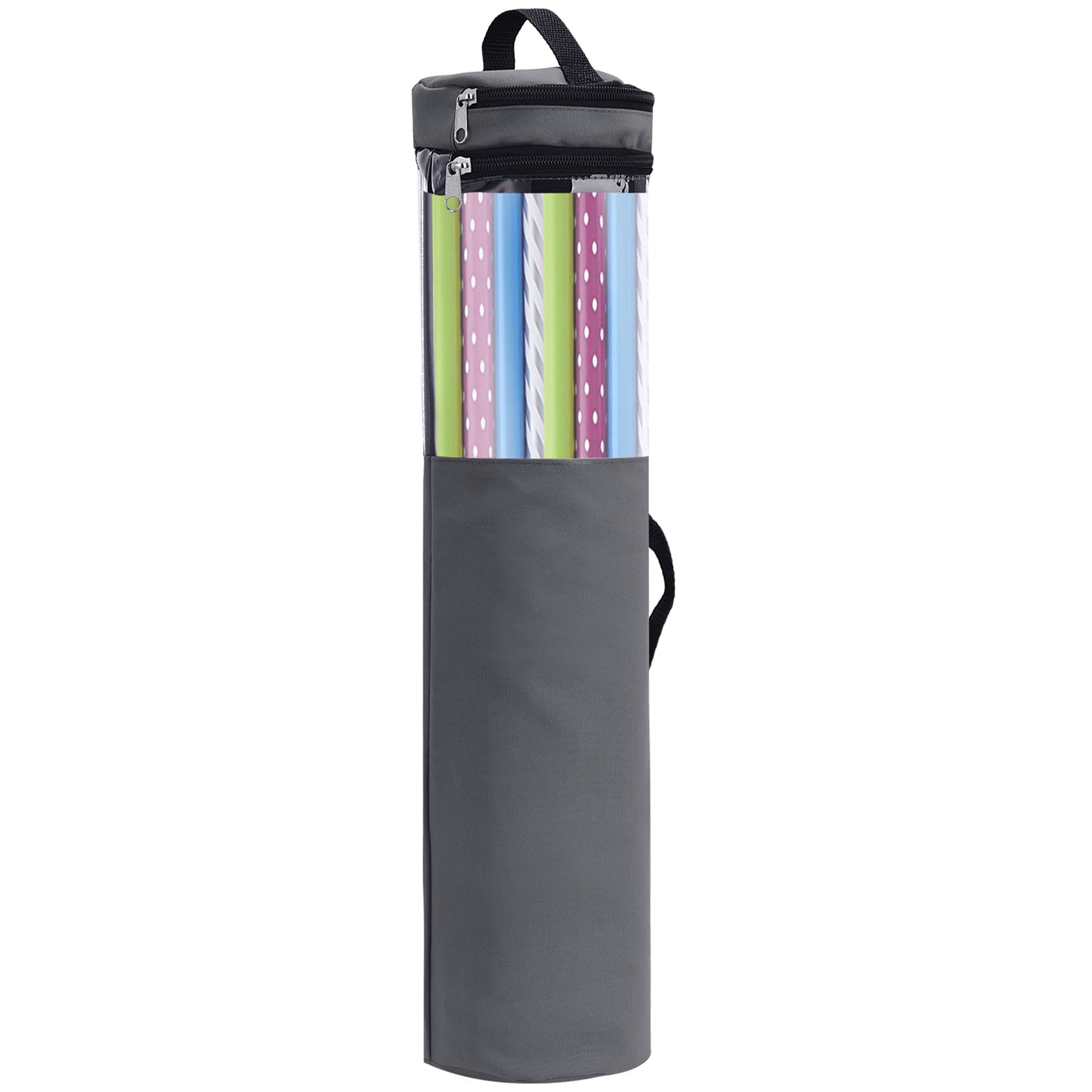 Long Gift Wrap Organizer Bag, 42x8.8in Wrapping Storage Bag with Clear Window, Gift Wrap Organizer with Handles and Zipper That Fits 40 Rolls with Section for Storing Ribbons, Gift Tags(Grey)