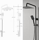 Colonna Doccia Nera Senza Miscelatore, Asta Doccia Saliscendi con Soffione Pioggia 30x30cm e Doccetta 3 Getti, Asta Doccia Regolabile in Altezza 86-120cm, Tubo Acciaio Inox Antitorsione 1.6m, Nero - 6