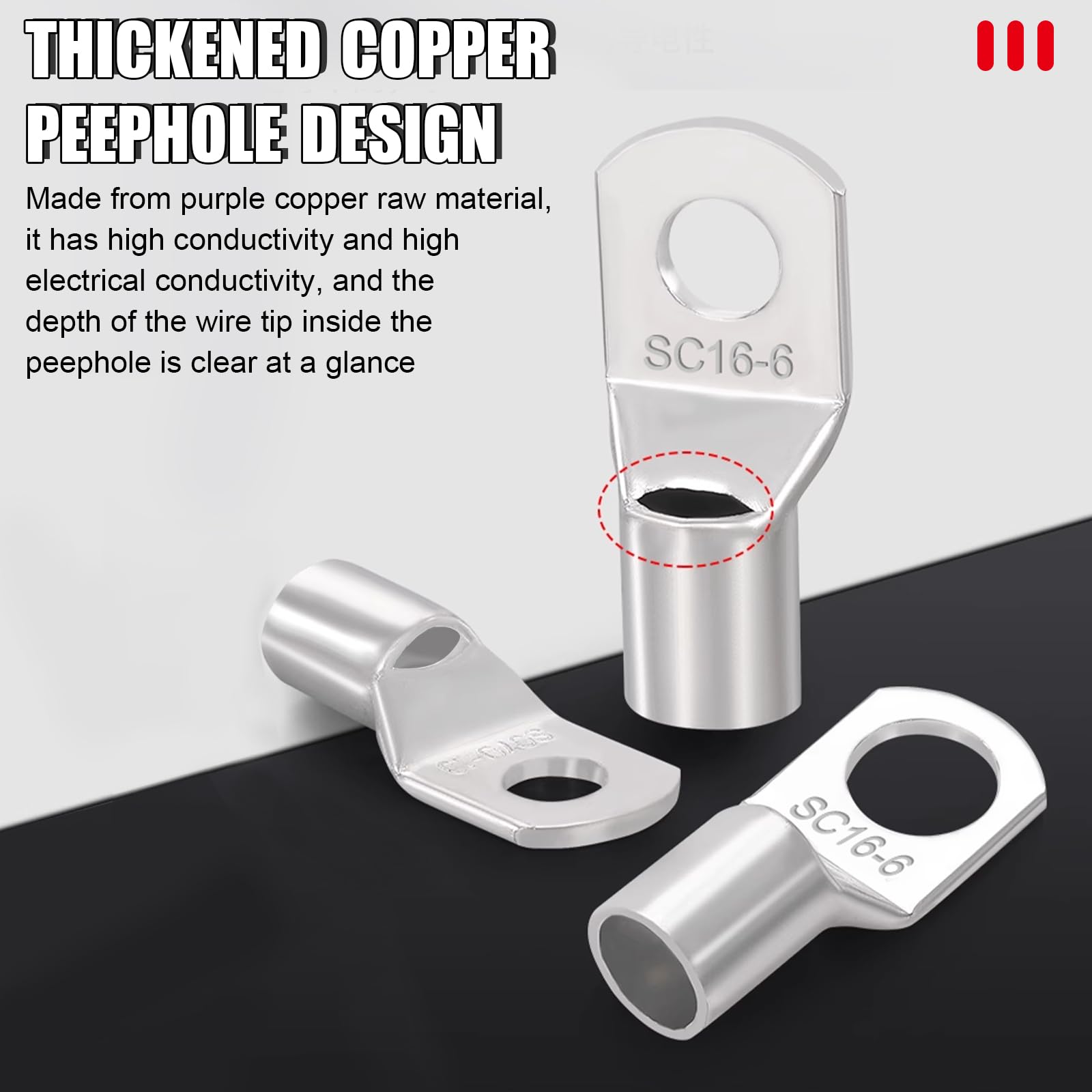 Rohrkabelschuhe 16 mm² Loch- M8 aus Kupfer verzinnt Unisoliert Kabelschuhe Ring SC Kabel-Verbinder SC16-8 (6 Stück