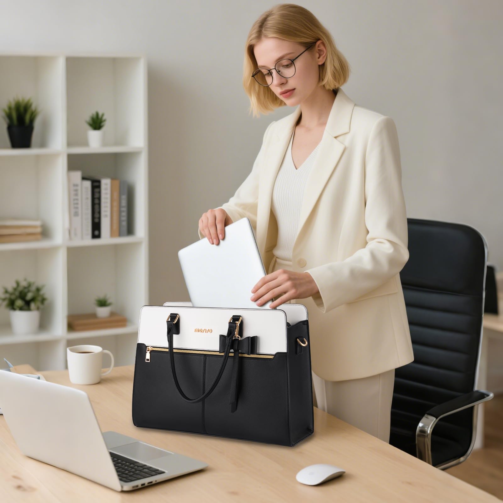 MOSISO Bolso Tote Laptop para Mujer, Gran Capacidad Bolso Hombro, Maletín Trabajo para Negocios Profesores y Oficinas