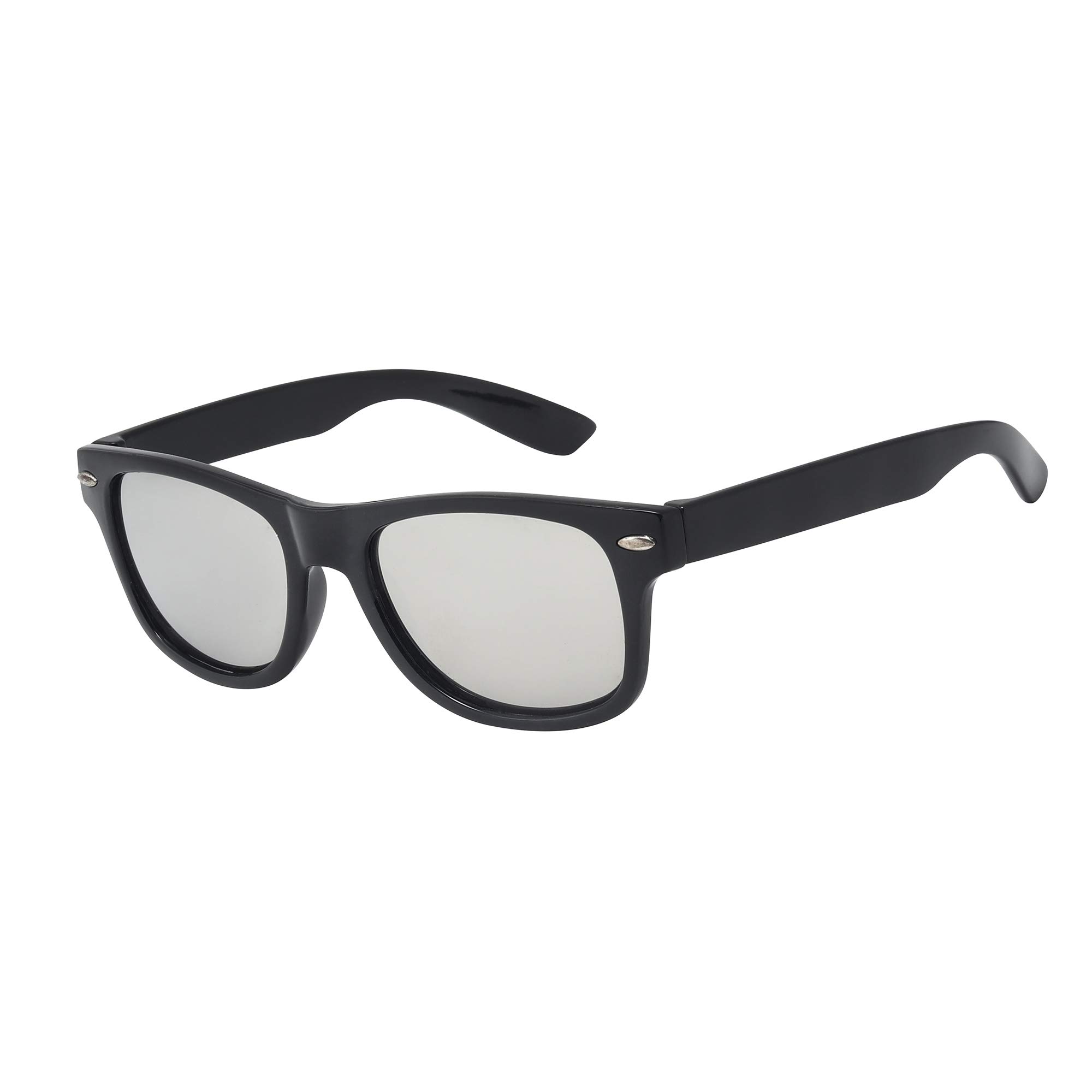 Kids Sunglasses Girls Boys Children Classic Style Shades UV 400 Protection (Black & Mirror Lens)