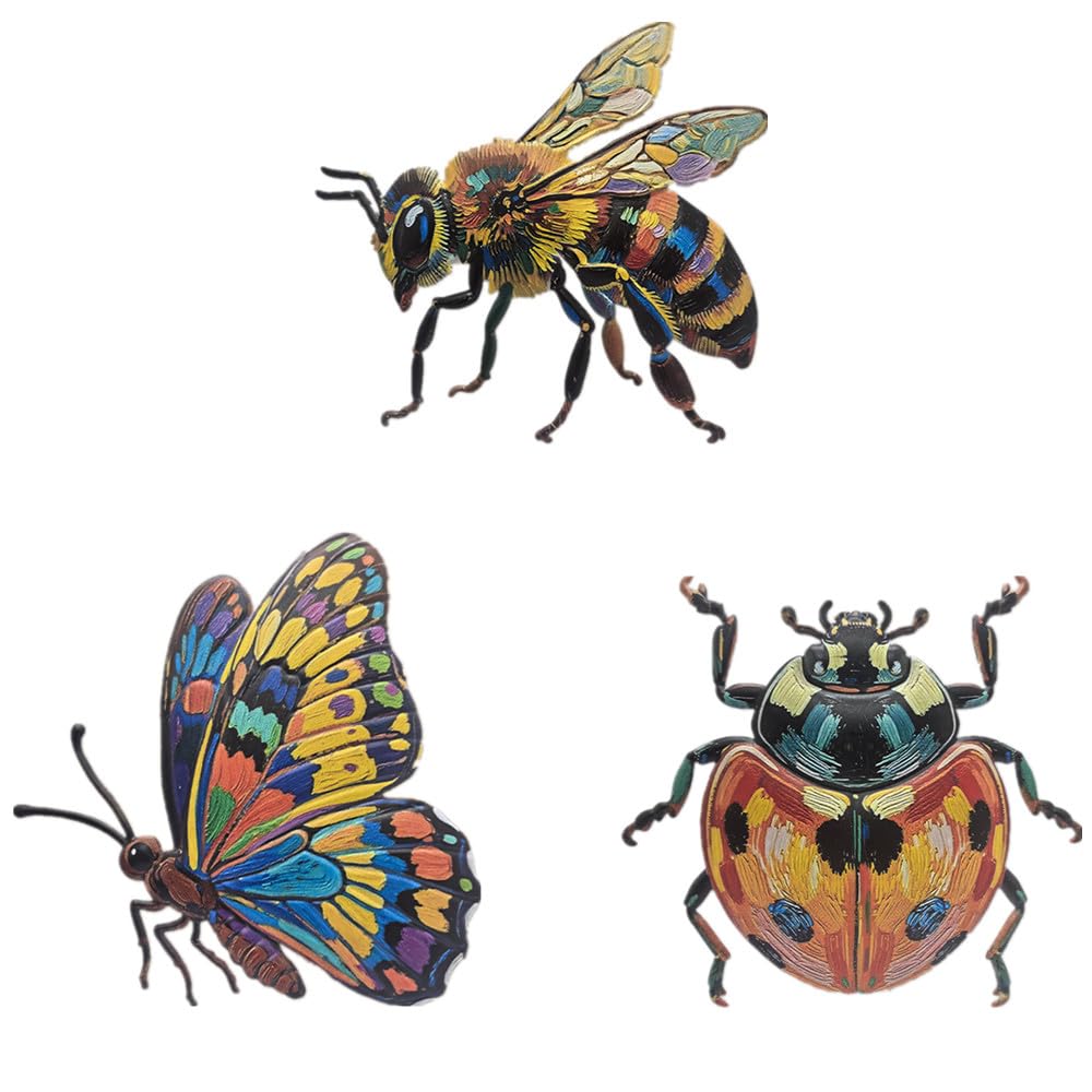 ZZHMASPLAY 3Pcs Bee Ladybug Butterfly Metal Wall Decor,9.84" Outdoor Hanging Wall Art Sculptures Decoration for Room Fence Garden Yard Patio Balcony