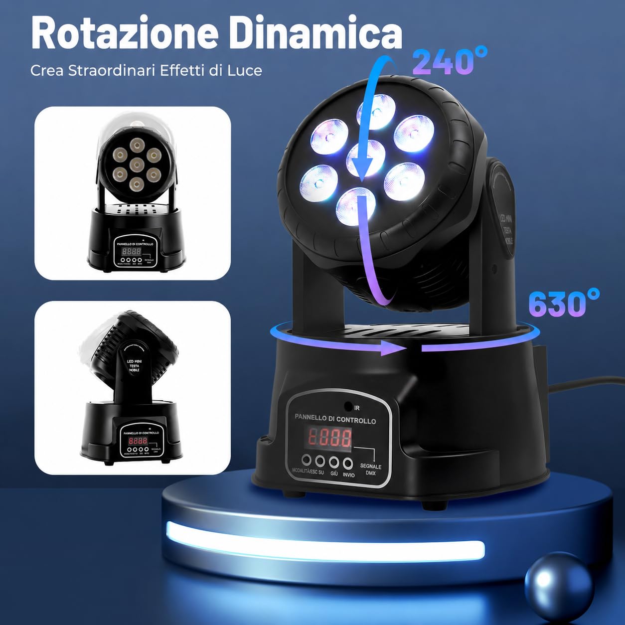 105 W Moving Head LED con telecomando, 7 x 10 W, 4 in 1, luce da discoteca a LED, DMX512, luce da palcoscenico per DJ bar, compleanno, discoteca, matrimonio, cantina da palcoscenico