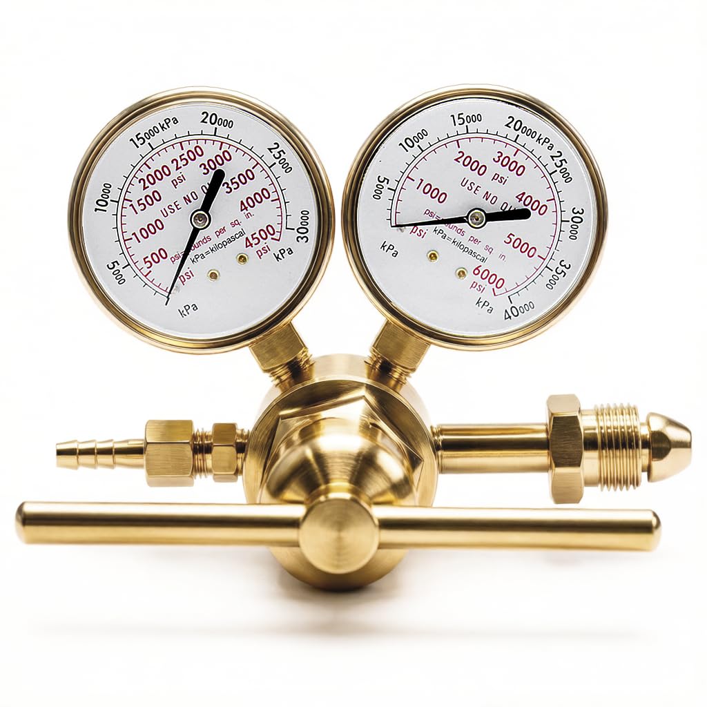 High Pressure Nitrogen Regulator, High Pressure Piston Regulator for Inert Gases, Single Stage Outlet Pressure 0-4500 PSI, 2.5 Inch Nitrogen Gauges CGA-580, High Capacity Regulator