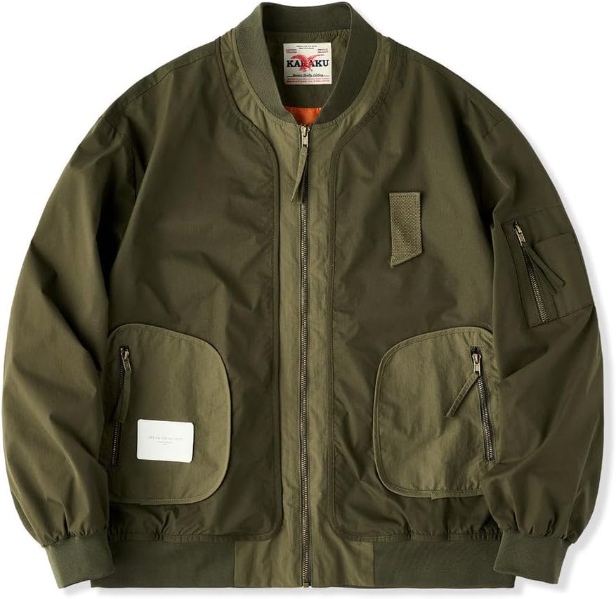 Amazon | [karaku] フライトジャケット メンズ 配色切替 MA-1 撥水加工