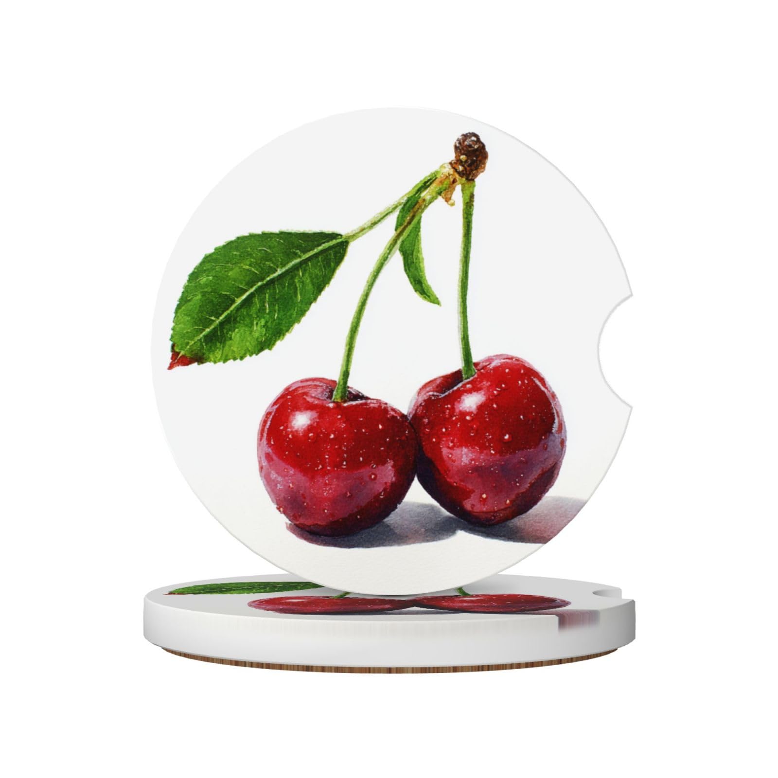 Double Cherry Ceramic Coasters,2pcs