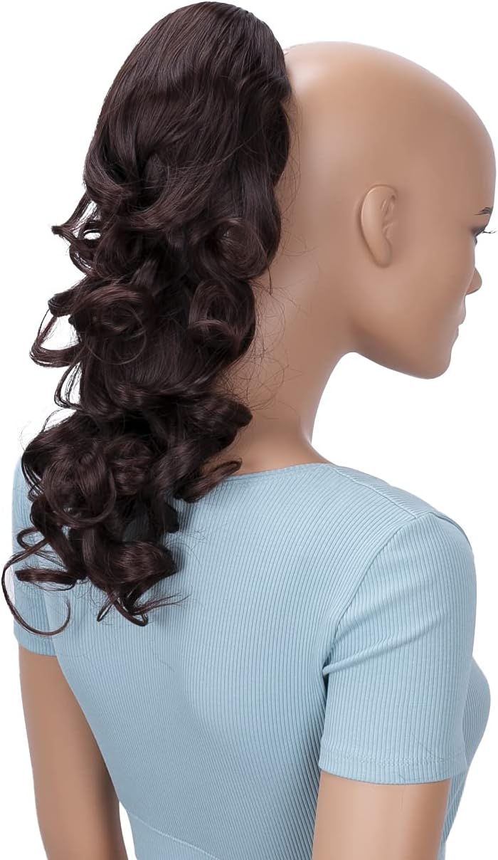 CAISHA 16" Hairpiece Ponytail Extension Butterfly Clip Voluminous Wavy Red-Brown H23, red-brown #4AT33 H23, 16 inch - Image 4