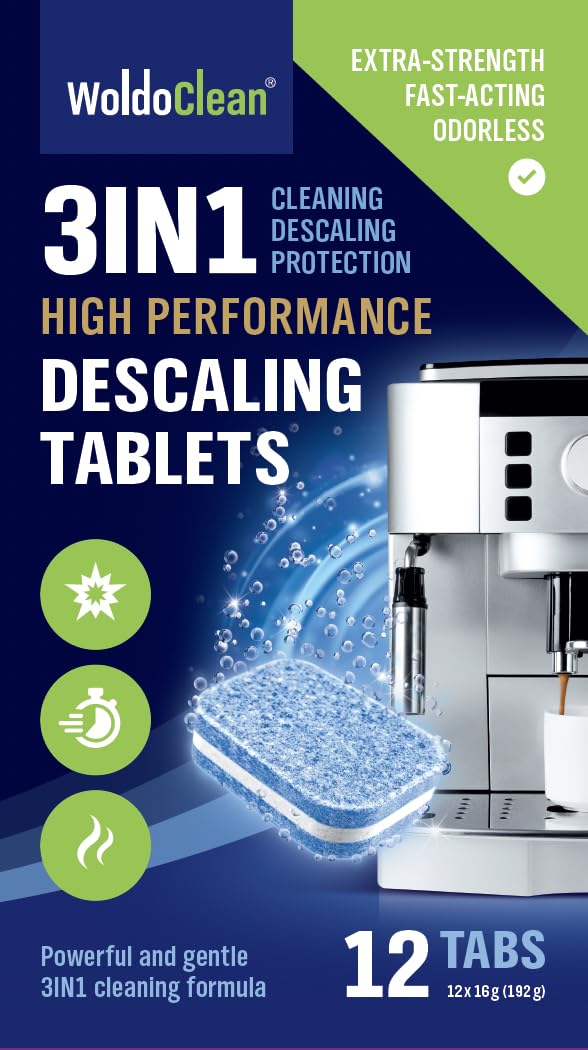 WoldoClean Coffee Machine Cleaner & Descaler Tablets (40 Count) - Universal Descaling Tabs Compatible with Nespresso, Keurig, Ninja, Breville & Drip Coffee Makers, Removes Limescale & Mineral Buildup