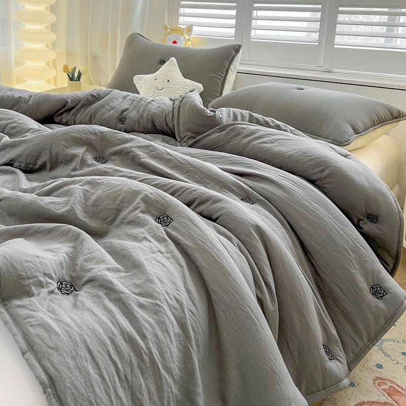 Odot Coverless Duvet 4.5 Tog for Single Double King Size, Summer Quilted Duvet Throw Blanket for Sofa Bed, Soft Lightweight Bedspreads Bed Coverlet Throw (Rose gray,200x230cm)