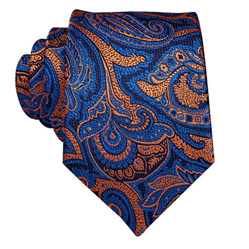 Image of Dubulle Mens Paisley Striped Tie Woven Necktie for Men and Handkerchief Cufflinks Set Wedding Formal Business