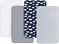 Biloban 4 Pack Fitted Crib Sheets Boys Girls - Ultra Soft Breathable Microfiber Baby Bedding Grey Navy White