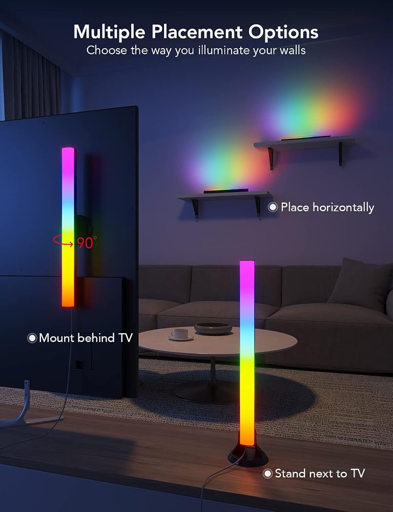 Govee RGBIC Light Bars, 15 Inches WiFi TV Backlight Suitable for 45-70 inch TVs, Smart Light Bars with Multiple Placement Options, Work with Alexa and Google Assistant, Black
