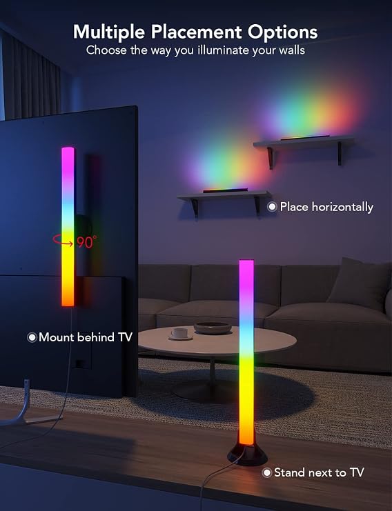 Govee RGBIC Light Bars, 15 Inches WiFi TV Lights for 45-70 inch TVs, Black | Smart Light Bars with Multiple Placement Options, Work with Alexa and Google Assistant