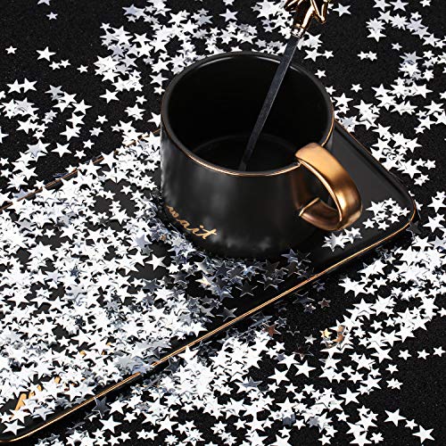 Image of Hestya 60g Star Confetti Glitter Table Confetti Metallic Foil Stars for Party Wedding Festival Decorations(Silver,10mm and 6mm)