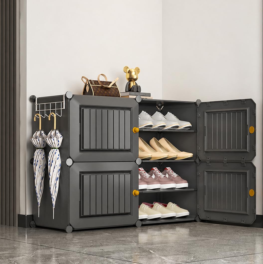 EXVITO 8 Tier Shoe Rack with Shelf, Folding Shoe Rack for Bedroom