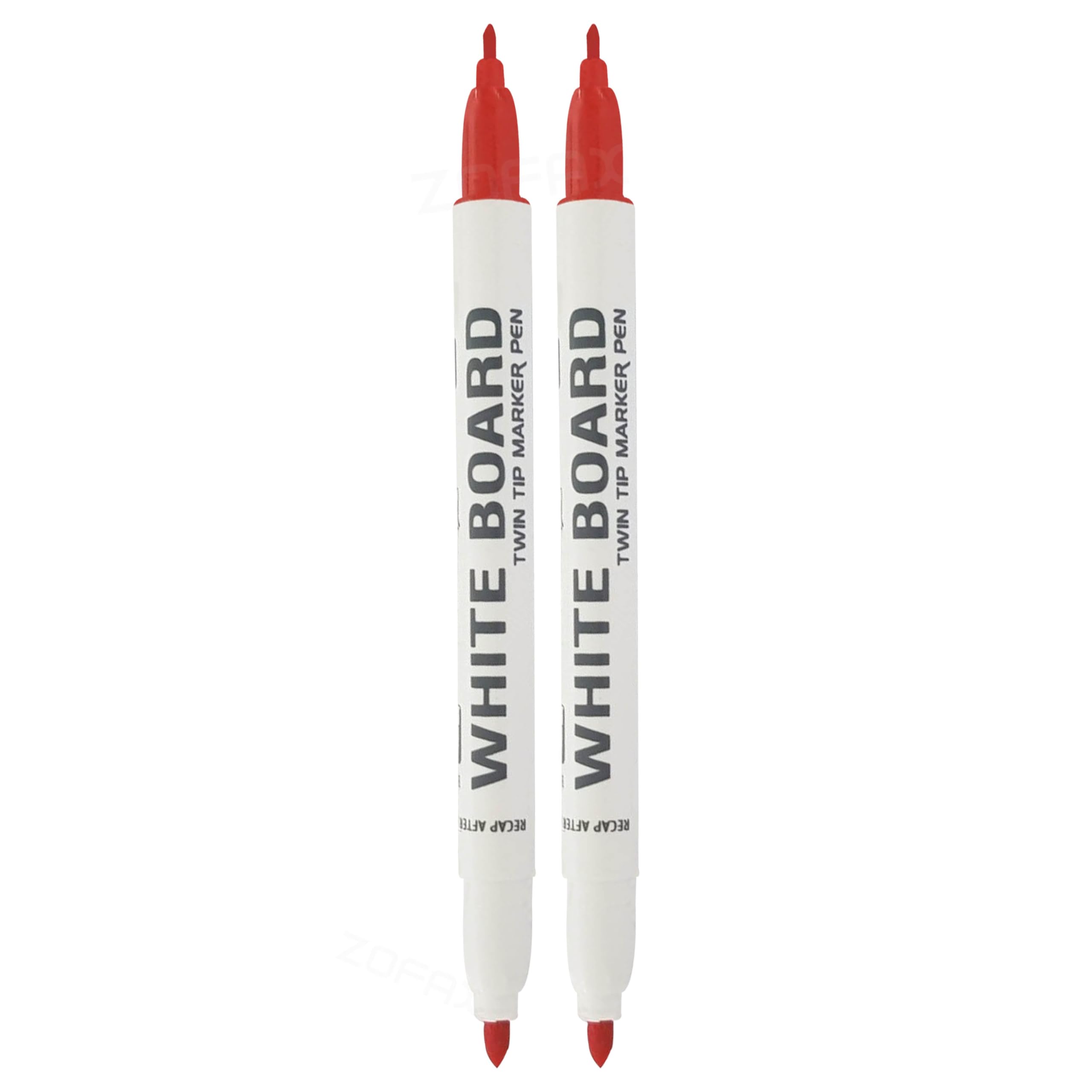 Twin Tip Dry Erase Whiteboard Marker Pens, RED, Bold + Fine Tip, Pack of 2, Bold Writing + Fine Writing, Perfect for School Office Home Hospital Business Use, iZOFAX Black Ball Pen