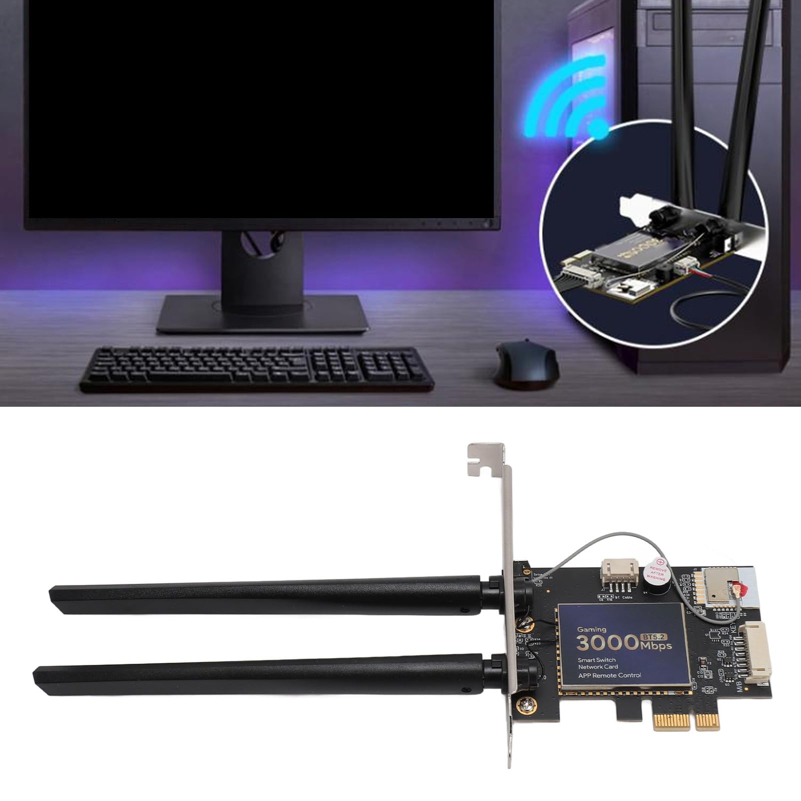 Scheda di Rete Wireless PCIE, AX3000 WPA3 Bluetooth 5.2 Scheda di Rete PCIE WiFi 6 MU MIMO per PC Desktop