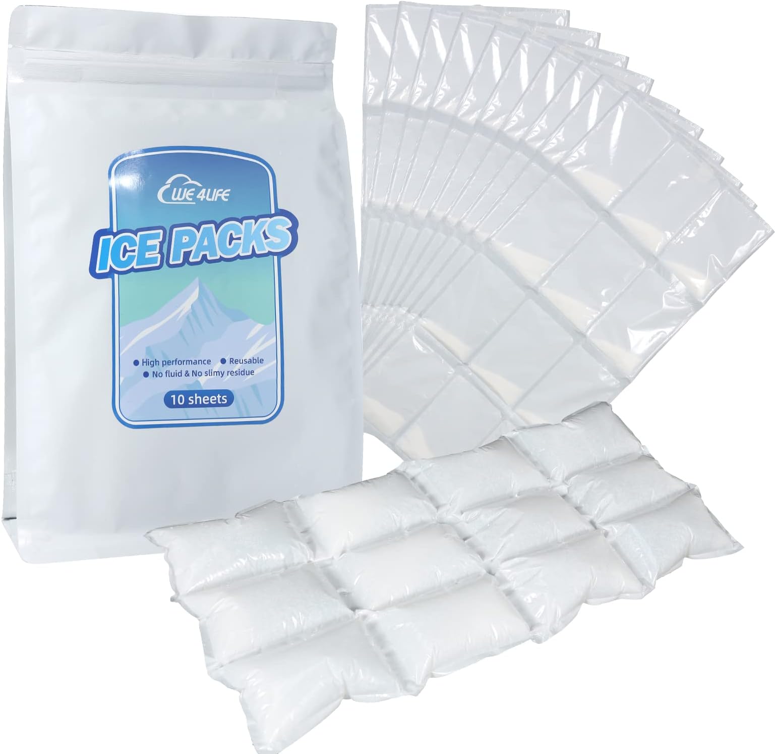 Dry Ice Packs for Shipping & Coolers - Shipping Cold Pack Dry Ice for Shipping Frozen Food - Reusable Cooler Ice Pack - Freezer Cold Packs Keep Food Fresh Beverage Cold - 10 Large Sheets