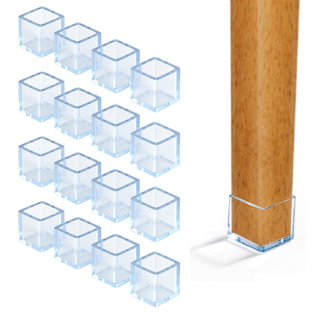 ZKGYUS 16pcs Protector Patas Sillas Cuadradas, 20 x 20 mm Tapas Patas Sillas, Tacos para Sillas Cuadrados Cubre Patas Sillas, Protectores Patas Sillas Silicona, Protector De Patas De Sillas