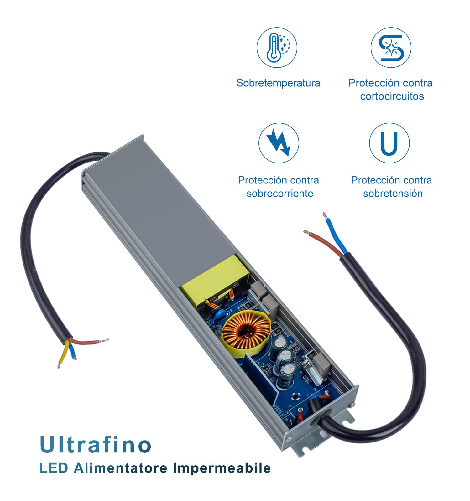 Transformador LED 12V 60W 5A, IP67 Driver Impermeable Ultrafino, Fuente de Alimentación LED Interior o Exterior, Voltaje Constante Adaptador para Tira de Luz y G4 MR16 Luces LED, DUSKTEC