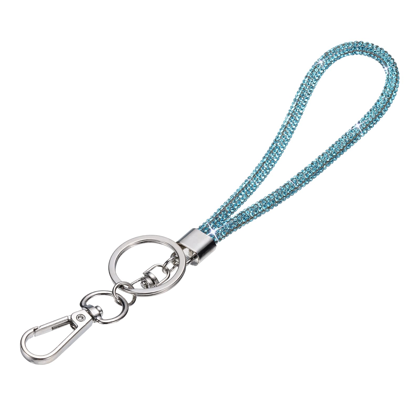 PATIKIL Bling Lanyard, 8"/21cm Rhinestone Crystal Lanyard Chain Diamond Wrist Strap Keychain with Metal Clasp & Keyring for Office ID Card Badge Keys Women, Blue