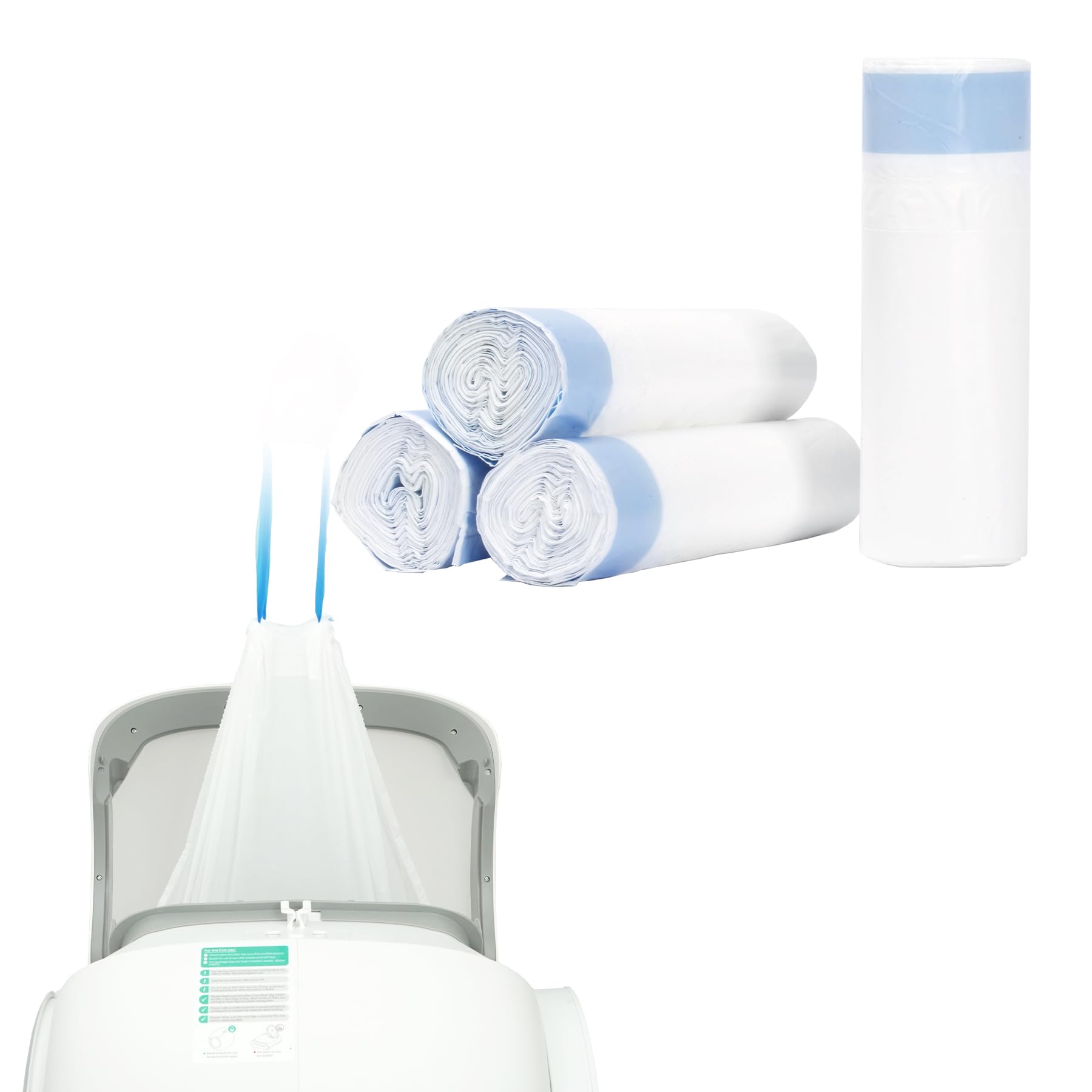 60 Count Drawstring Cat Litter Bags for Most Auto Self-Cleaning Litter Box, Cat Litter Box Liners, Replaced Pet Waste Bags, 17.7"x19.7", White Blue (4 Rolls)