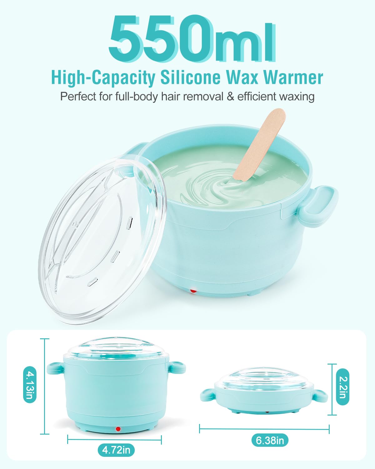 Kit per ceretta, scaldacera pieghevole con 4 confezioni di perline di cera dura, vasetto di cera in silicone per tutto il corpo, viso, sopracciglia, gambe, bikini, kit per la depilazione a casa con 15