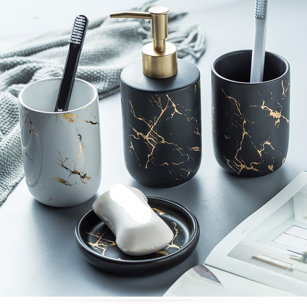 Nowoczesny ceramiczny zestaw akcesoriów łazienkowych, 4-częściowy zestaw do kąpieli z dozownikiem mydła, dozownik balsamu, kubek na szczoteczkę do zębów i mydelniczka stylowy żółty zestaw upominkowy