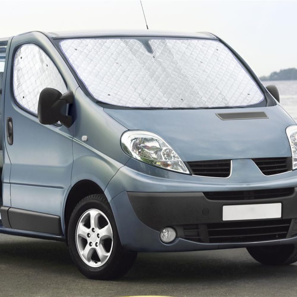 3 Pezzi Tappetino Termico Sostituzione per Renault Trafic 2001-2014, Protezione Solare per Opel Vivaro 2001-2014, Parasole per Parabrezza Interno ai Raggi UV