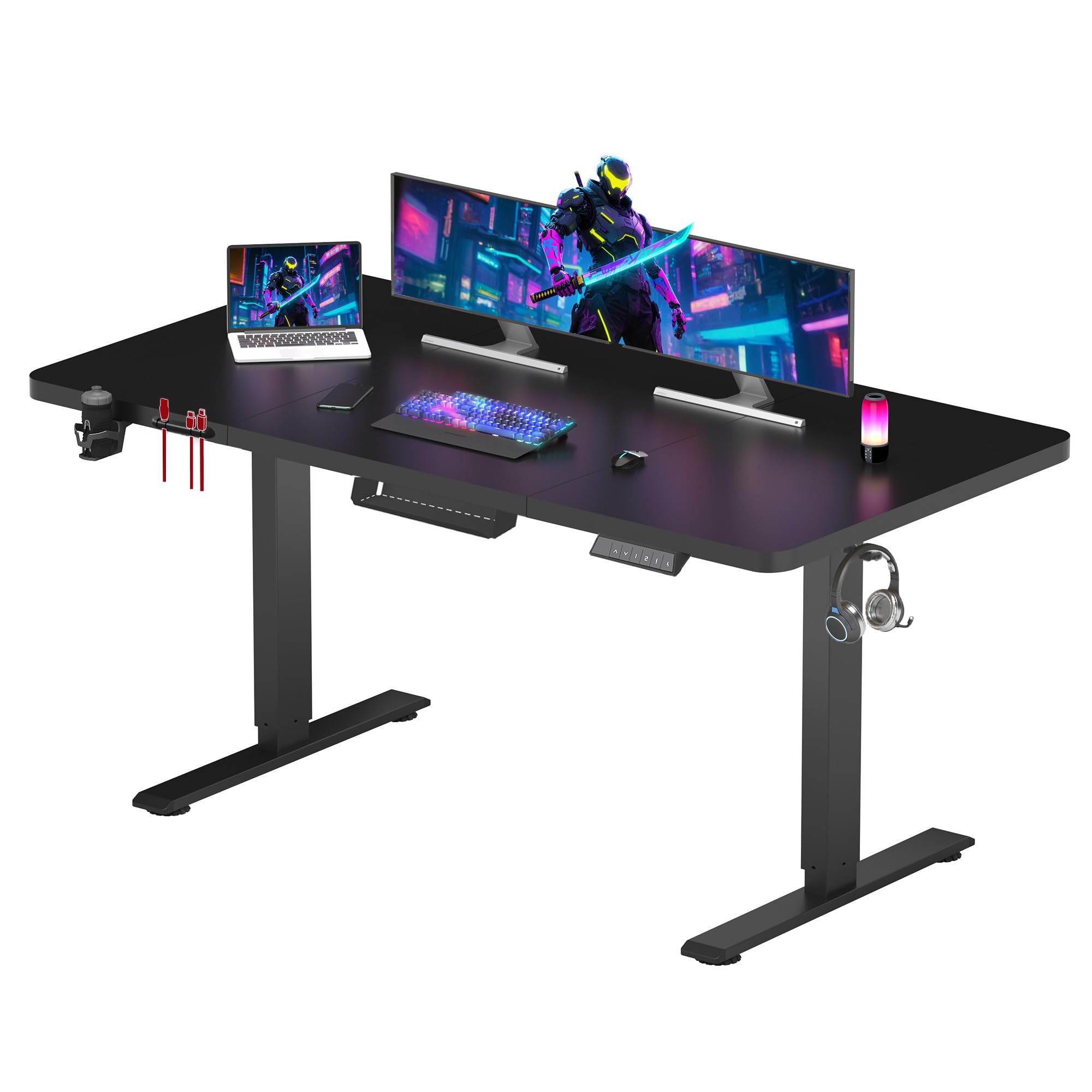 SANODESK Scrivania Gaming Regolabile 140x60 cm, Elettrica con Memoria e Promemoria Sedentarietà, Nero
