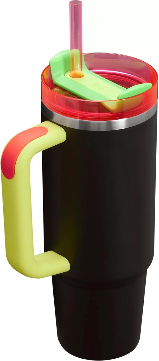 STANLEY Quencher H2.0 FlowState Stainless Steel Vacuum Insulated Tumbler with Lid and Straw for Water, Iced Tea or Coffee (Black Neon, 30 oz)