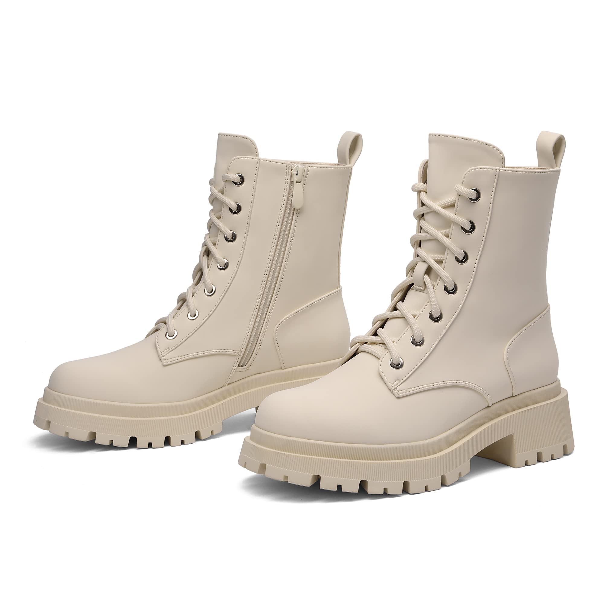 DREAM PAIRS Stivali Anfibi Donna Cerniera con Lacci Silhouette Comoda Chiusura Lampo Fodera Calda Suola Interna