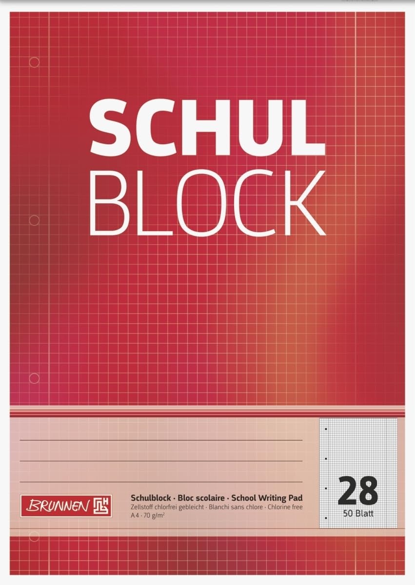 Brunnen 10 x Schulblock A4 kariert Lineatur 28 mit Rand 4-fach gelocht 50 Blatt