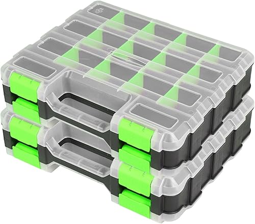 Caja de herramientas con tapa transparente, caja organizadora de 34 compartimentos de doble cara con divisores extraíbles para herrajes, tornillos,