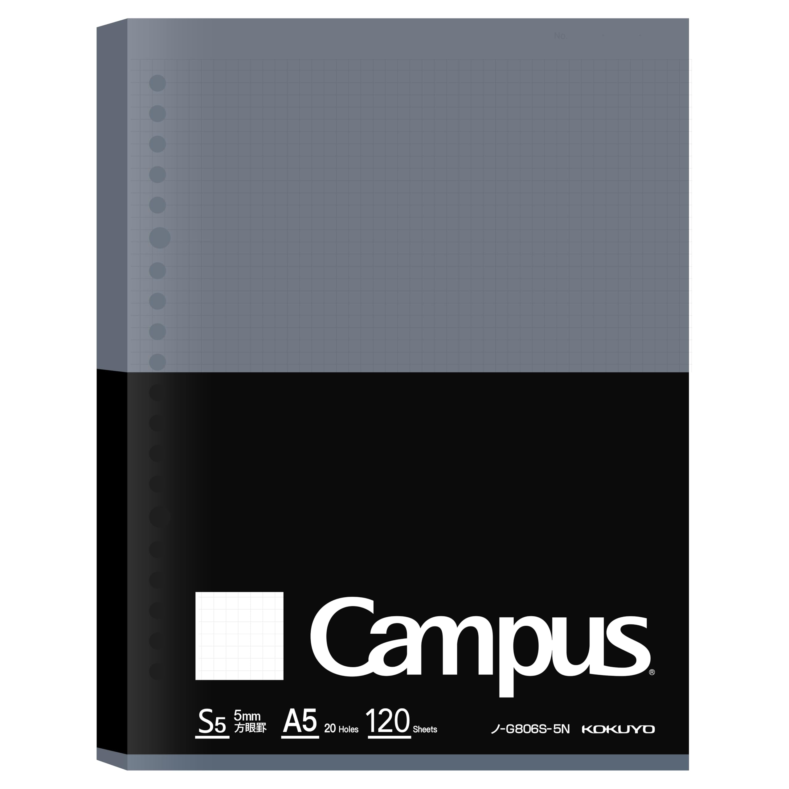 Kokuyo Campus Loose Leaf Paper for Binders, Business Type, Sarasara Smooth Writing, A5, 5mm Grid Ruled, 20 Holes, 120 Sheets, pH Neutral, Bleed