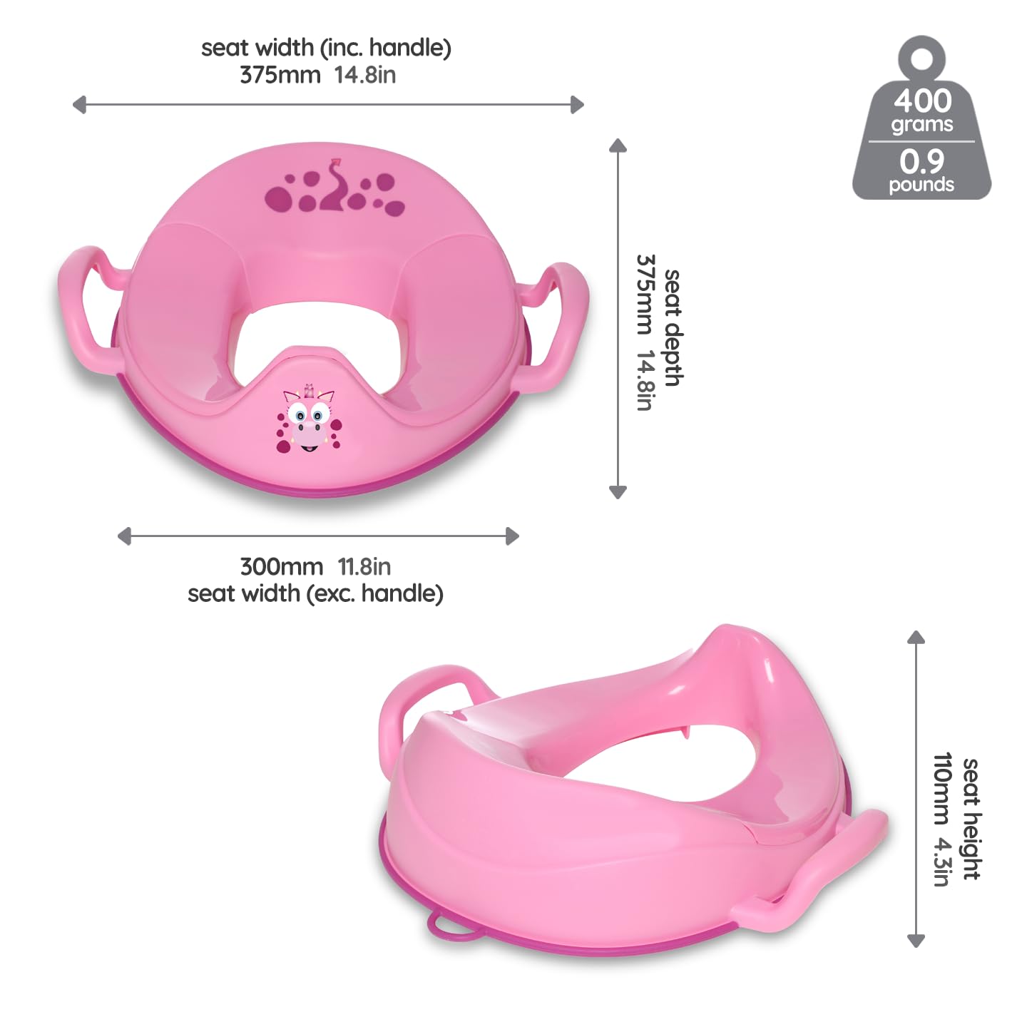 My Little Trainer Seat - Asiento de entrenamiento para baño e inodoro con diseño de dragón rosa, asiento de inodoro para niños pequeños