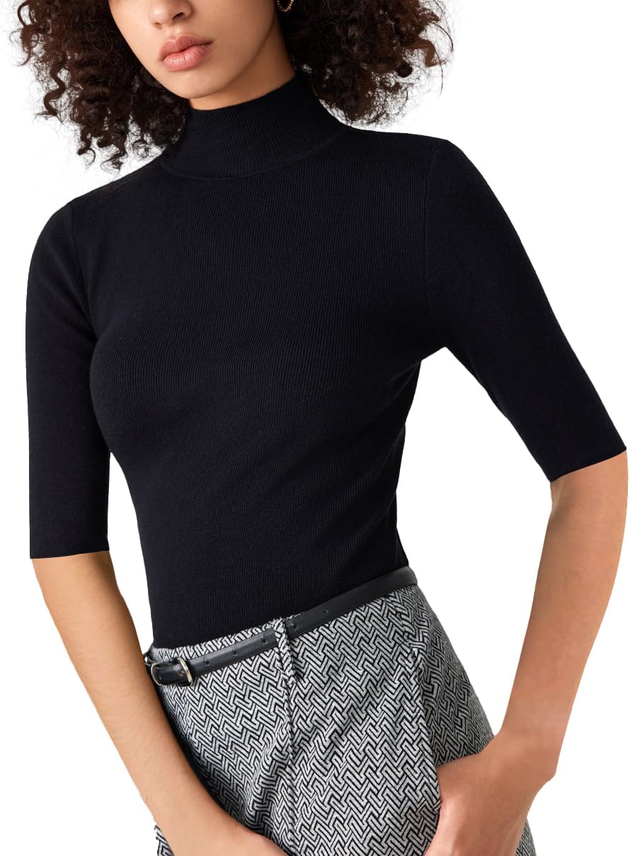 v28 Mock Neck Sweaters for Women Sexy Zip Fall Winter Fitted Cute Knit Sweater