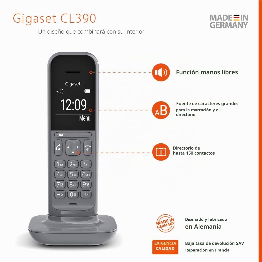 Gigaset, CL390A Duo, teléfono Fijo inalámbrico de diseño Moderno, con contestador Integrado en los teléfonos, Gran Pantalla retroiluminada, Funciones Manos Libres y Bloqueo de Llamadas, 2 teléfonos,