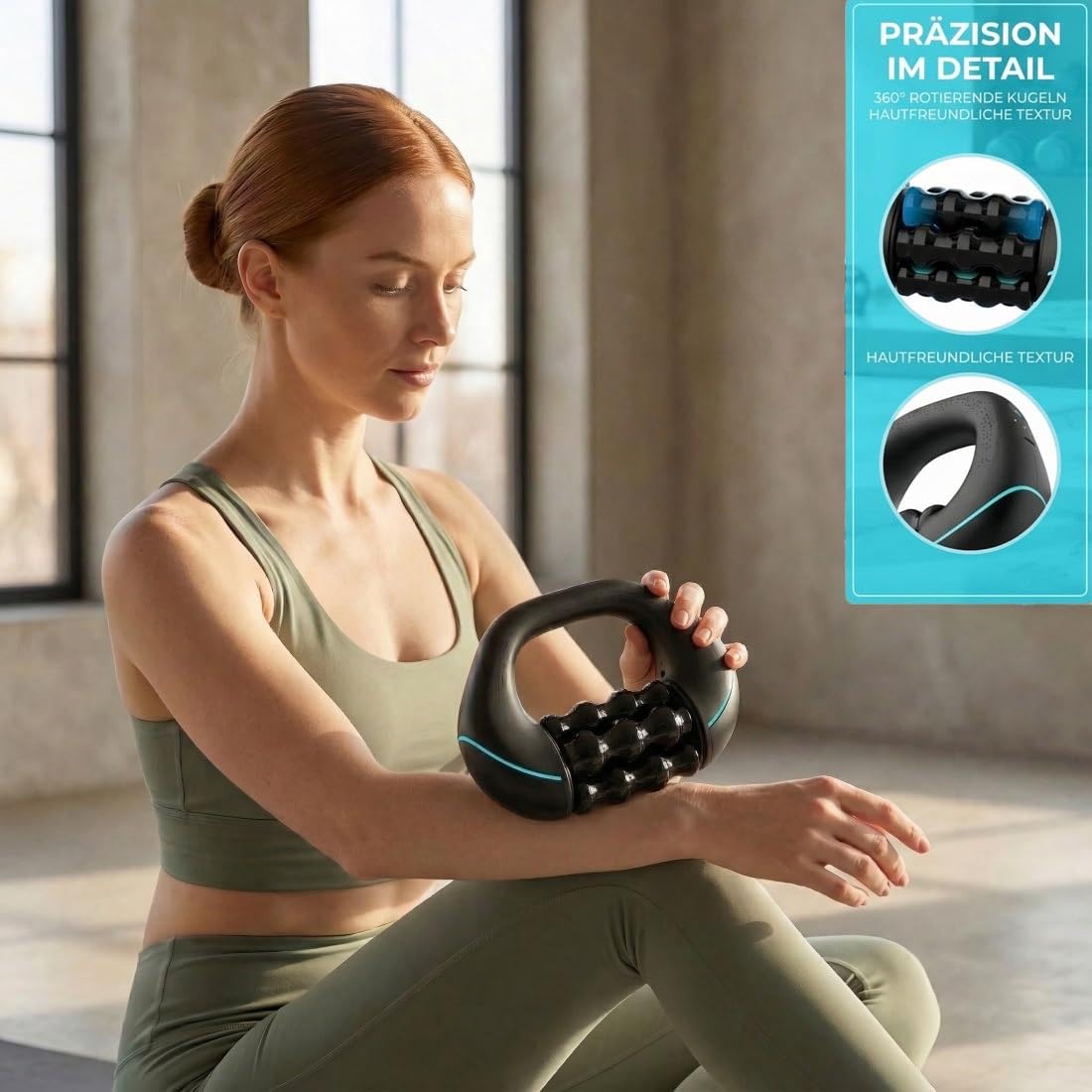 Masajeador de Rodillos Eléctrico Portátil – Rodillo de Masaje Eléctrico con Mango, 3 Niveles de Intensidad, 6 Cabezales de Masaje de Rotación Libre para Espalda, Cuello y Piernas (negro)