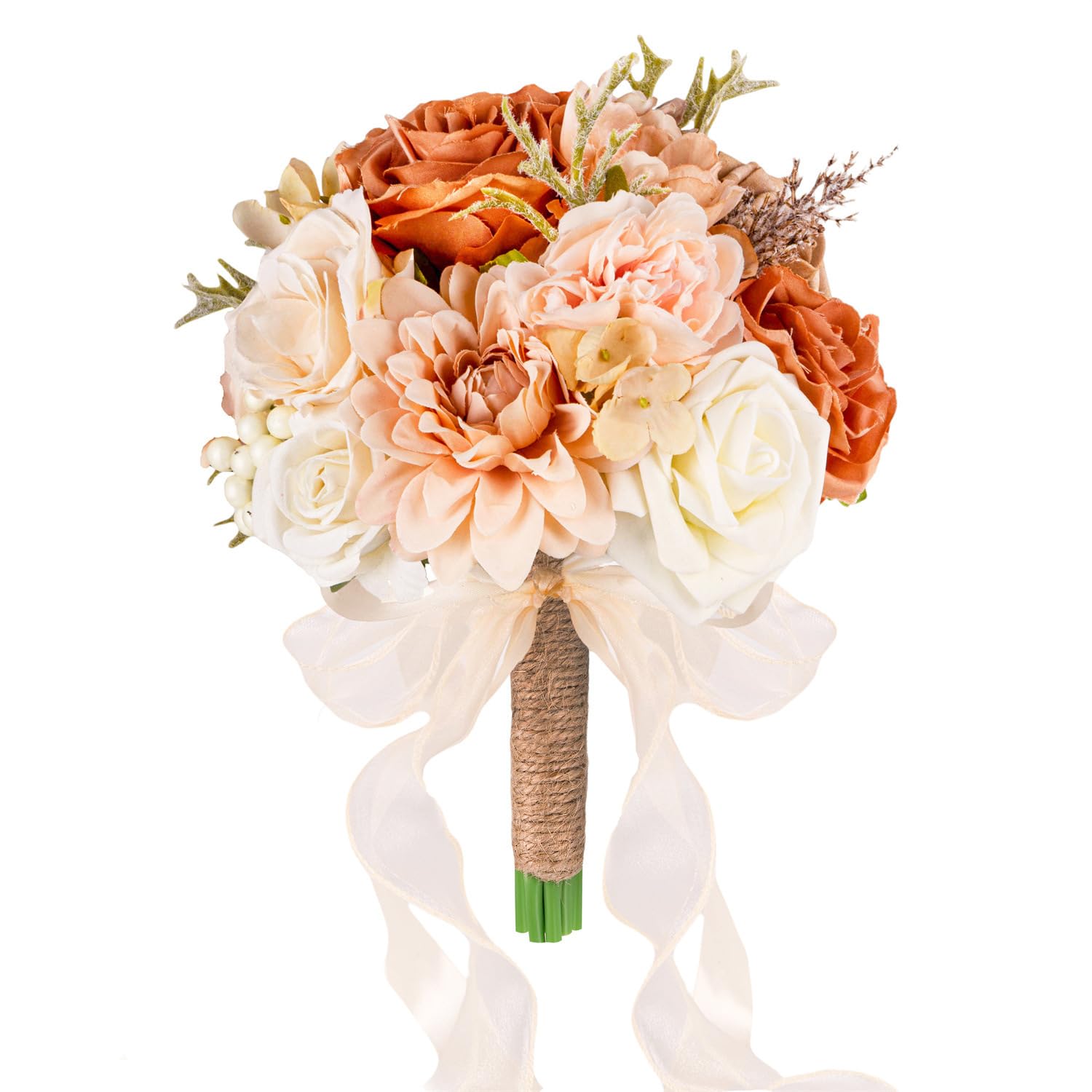 LCiclly Wedding Bouquets for Bride Bridesmaid,Terracotta Burnt Orange Bouquet Artificial Fake Silk Roses Flowers Bridal Bouquet for Wedding Fall Boho Rustic Church Decoration Toss Bouquet (8.6in(M))