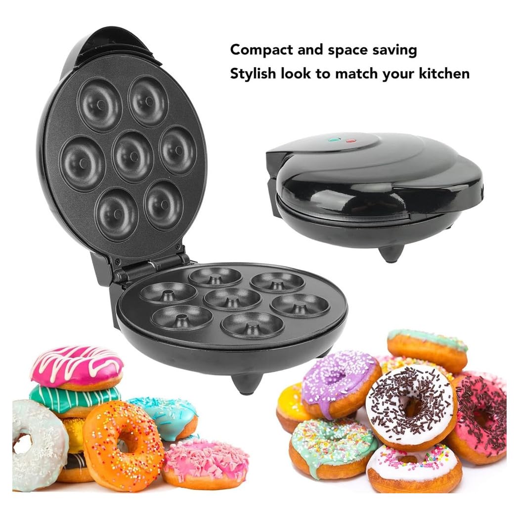 Trade Shop - Mini Donut Maker 1000w Antiaderente Riscaldamento A Doppia Faccia Elettrico 7 Ciambelle -