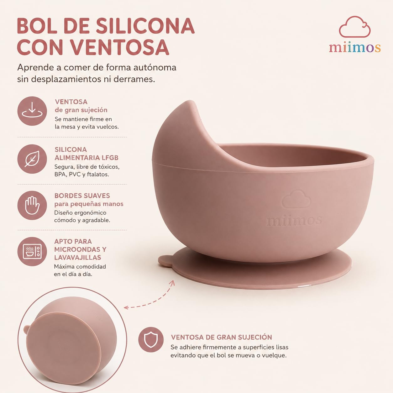 Vajilla Bebé Silicona BLW | Set Completo con Plato Ventosa Fuerte, Bol, Vaso, Babero, Cubiertos con Estuche y Tapete | 100% Silicona Alimentaria Libre BPA (ROSA)