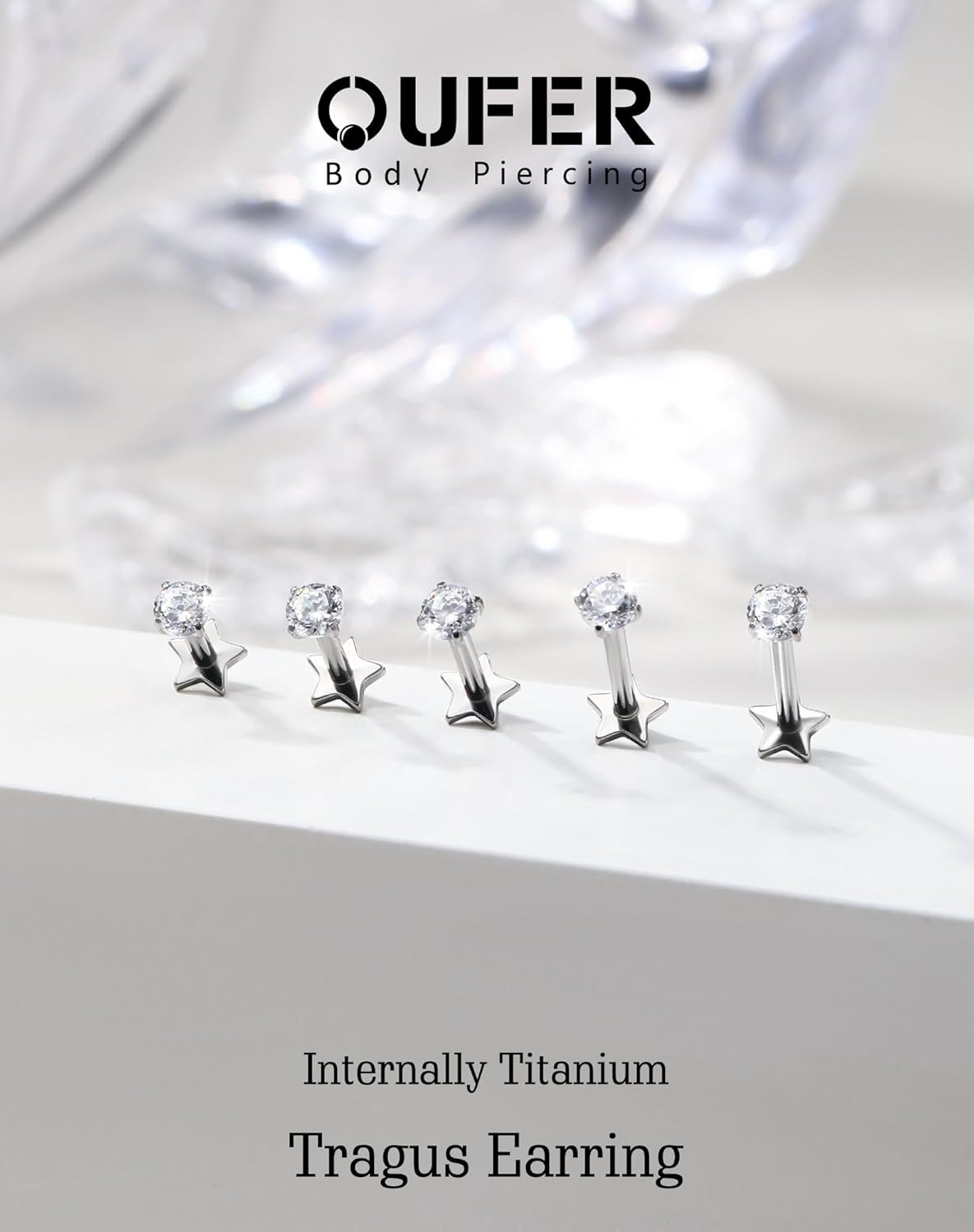 Titanium Flat Back Earrings 16G Star Helix Piercing Jewelry Internally Thread Labret Jewelry Surgical Steel Lip Stud Helix Tragus Conch Cartilage Earring for Women - Image 7